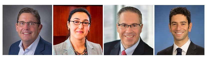 New Liberty Mutual Insurance executive appointments include (L-R) Tim Sweeney, Neeti Bhalla Johnson, Jim MacPhee and Vlad Barbalat.