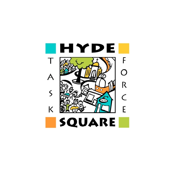 Hyde Square Task Force text logo with line drawing of a neighborhood