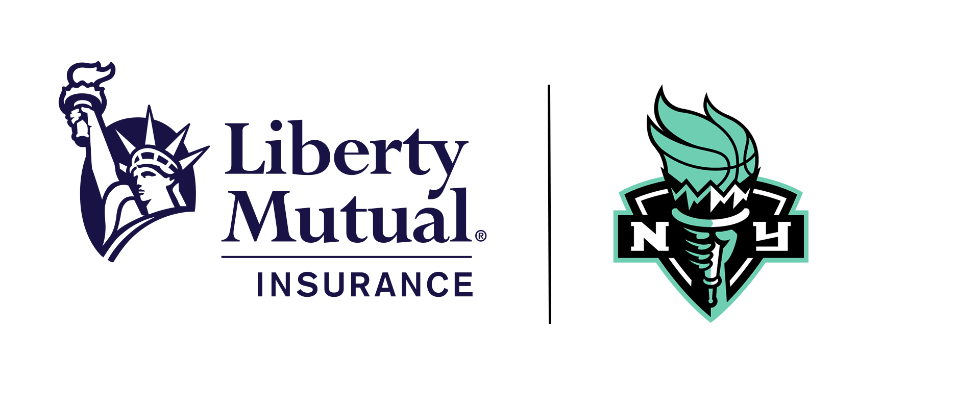 Liberty Mutual Logo, next to the New York Liberty logo