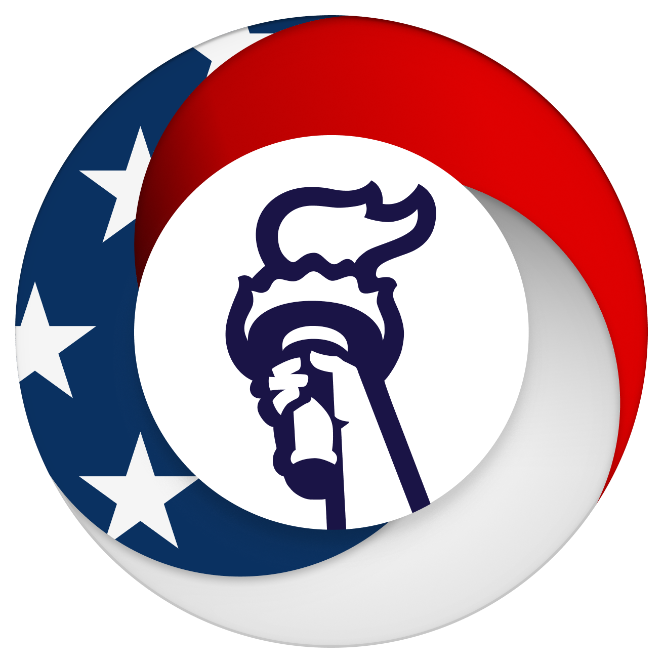 Liberty ERG - Valor, line drawing of the Lady Liberty Torch with an American Flag circle around it