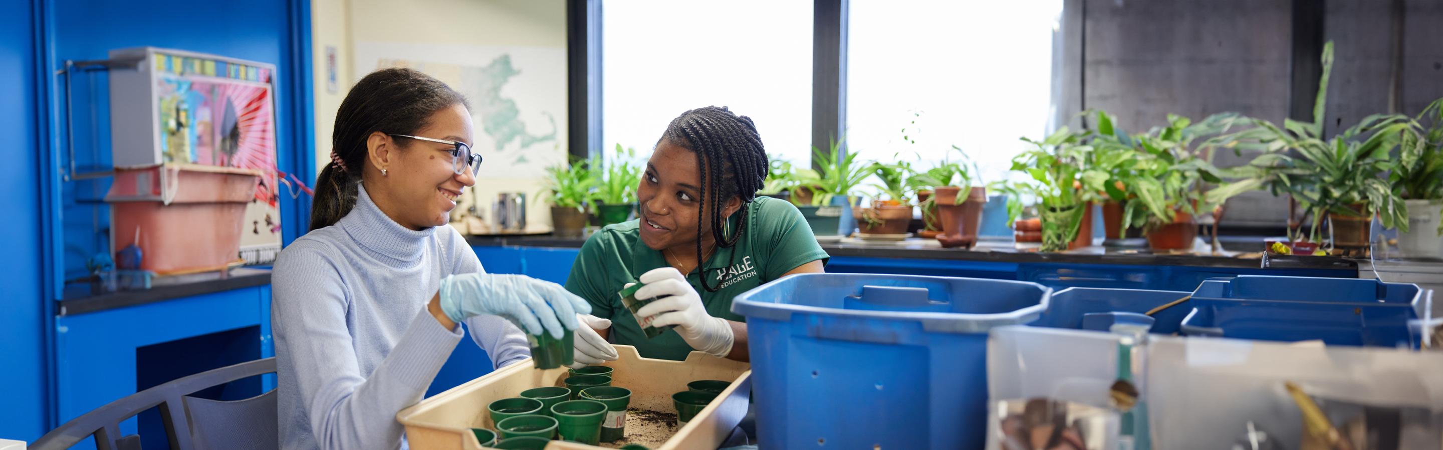 Two young people gardening