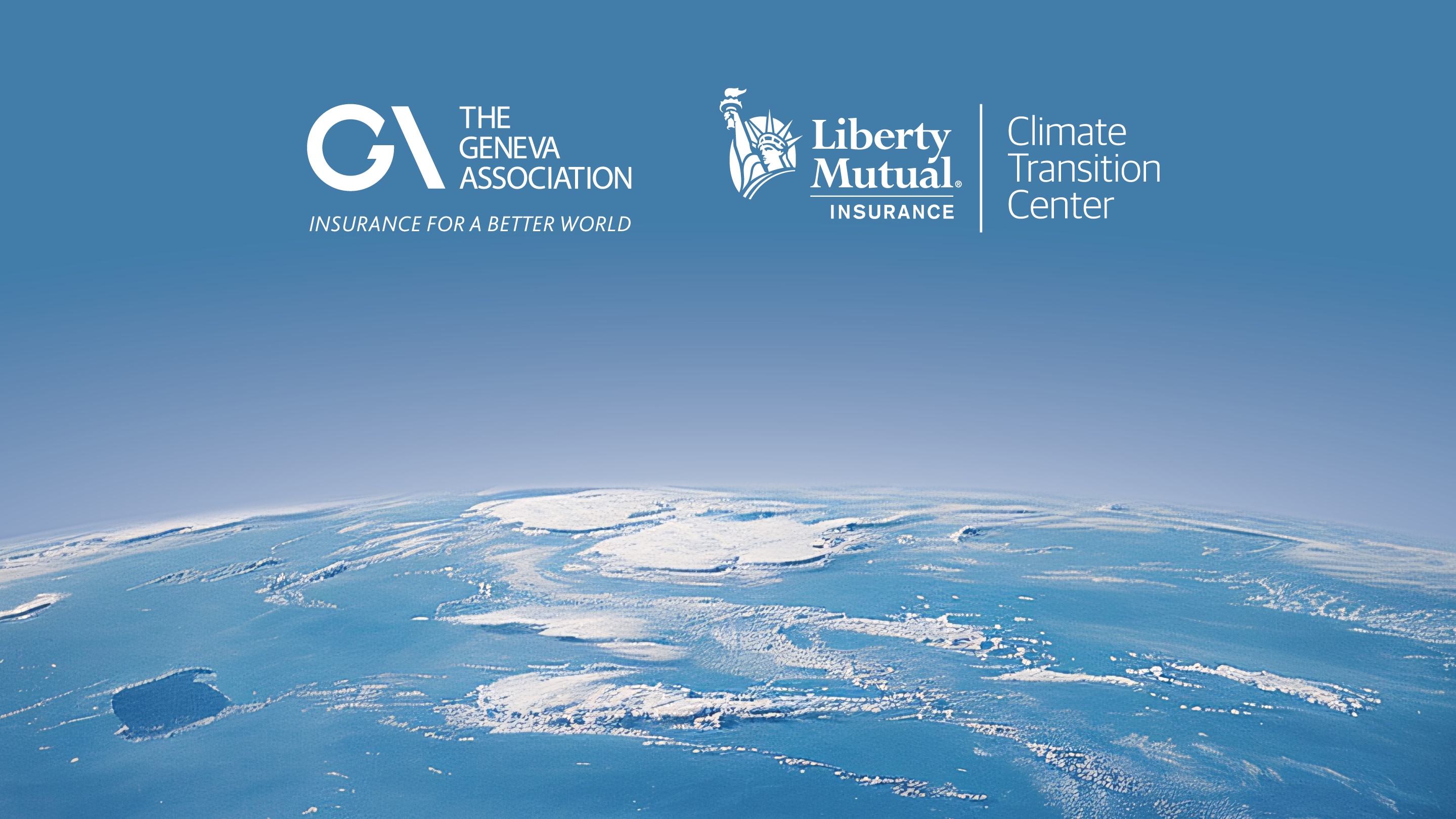 The Geneva Association and LIberty Mutual Insurance text over an aerial view of the world
