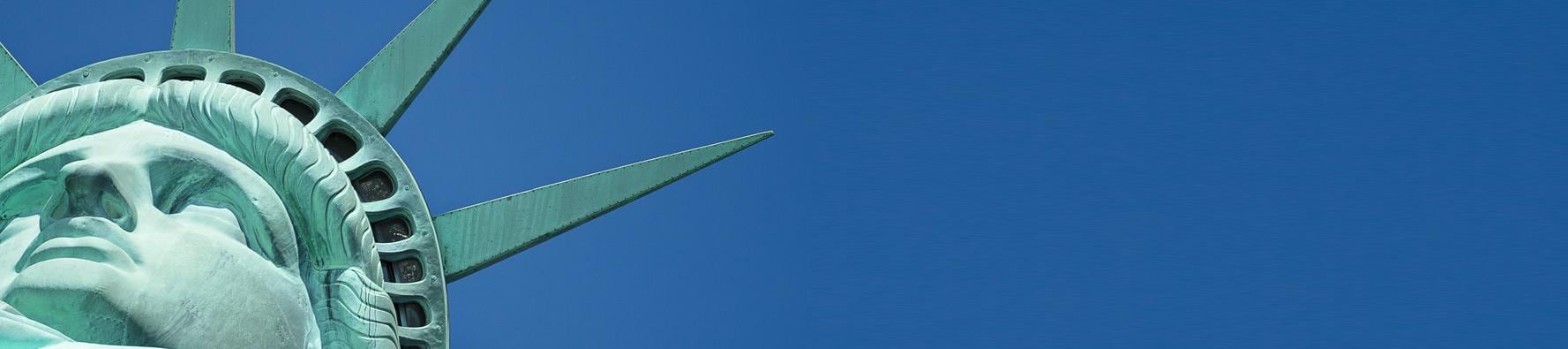 Angled image of the head of The Statue of Liberty