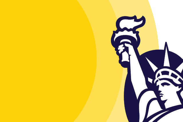 Purpose Report Cover, no text - yellow background with Lady Liberty in Blue