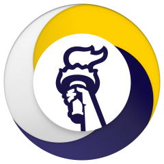 Liberty Torch encircled in white, yellow and blue